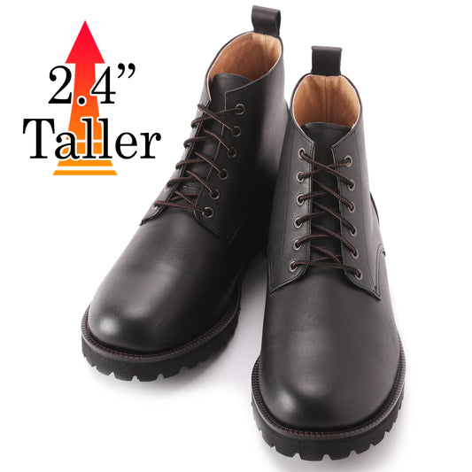 Men's Elevator Shoes Height Increasing 2.36" Taller Plain Toe Lace Up Work Boots Genuine Leather No. 1573