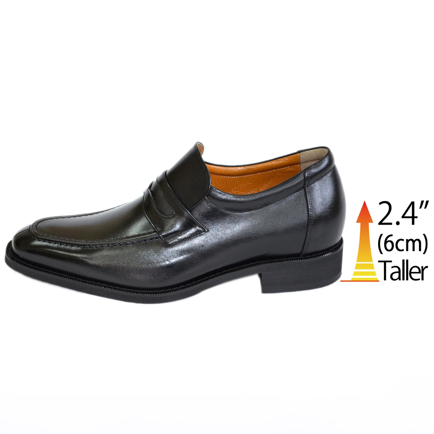 Men's Elevator Shoes Height Increasing 2.36" Taller Loafer Slip-on Dress Shoes Genuine Leather No. 1305
