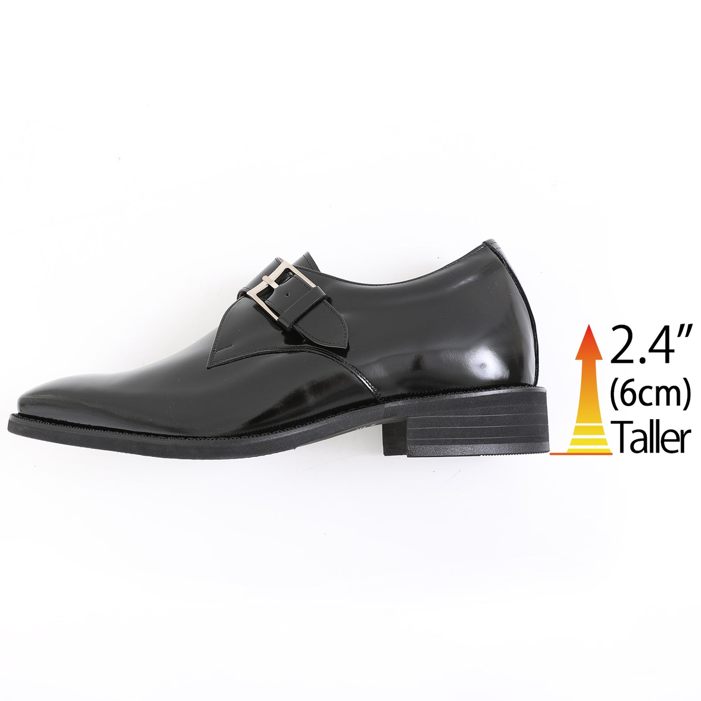 Men's Elevator Shoes Height Increasing 2.36" Taller Oxford Plain Toe Single Monk Strap Slip on Loafers Genuine Leather No. 1925