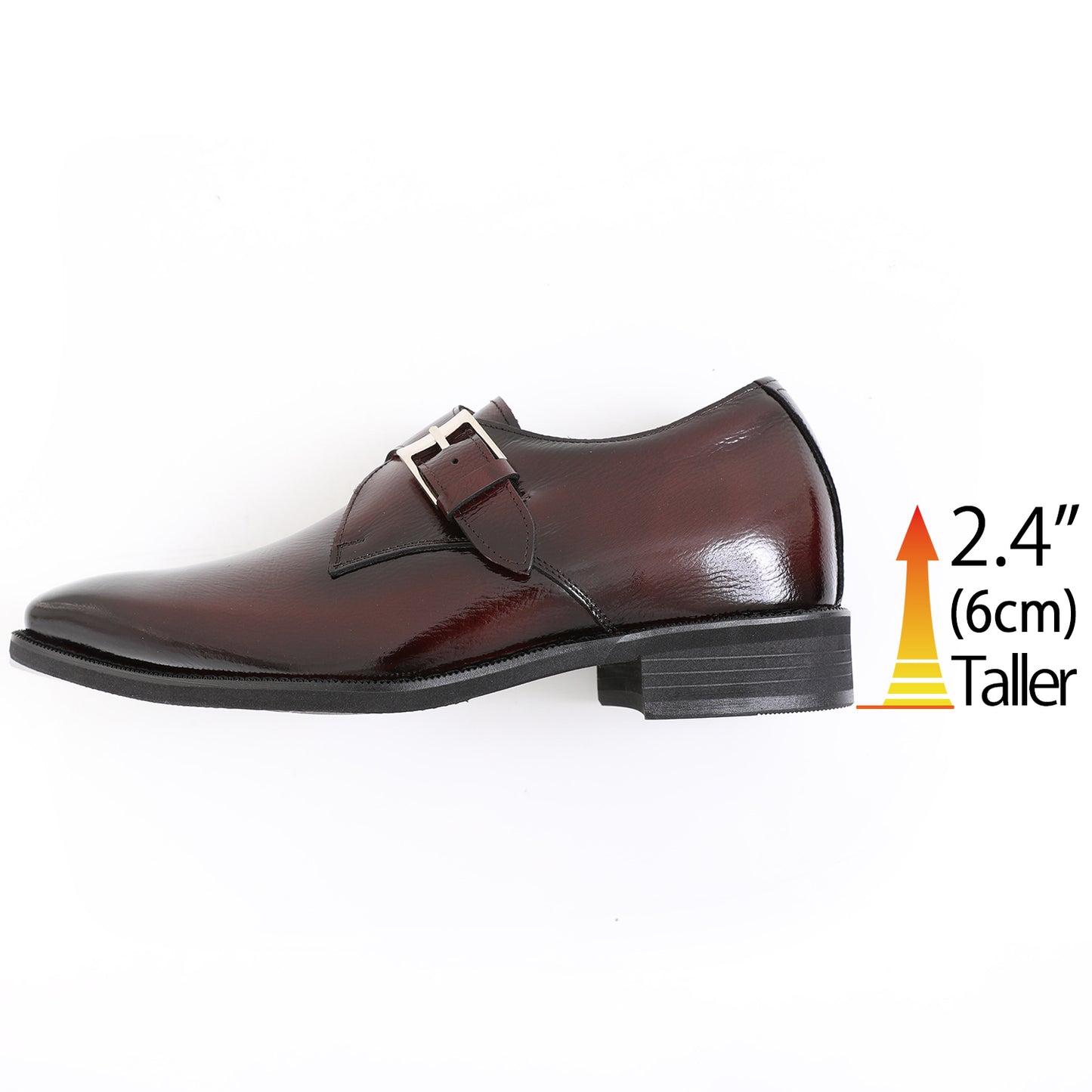 Men's Elevator Shoes Height Increasing 2.36" Taller Oxford Plain Toe Single Monk Strap Slip on Loafers Genuine Leather No. 1925