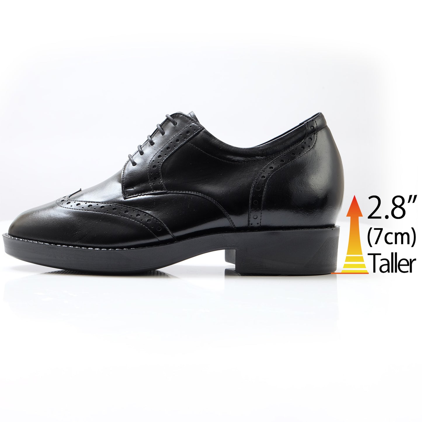 Men's Elevator Shoes Height Increasing 2.76" Taller Wingtip Lace Up Brogue Dress Shoes Kangaroo Leather No. 232