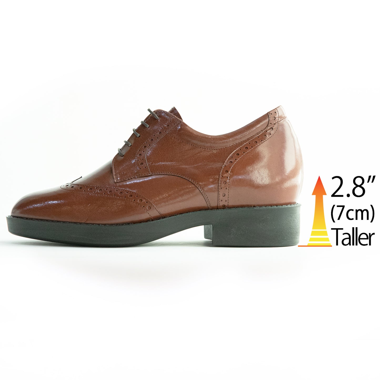 Men's Elevator Shoes Height Increasing 2.76" Taller Wingtip Lace Up Brogue Dress Shoes Kangaroo Leather No. 232