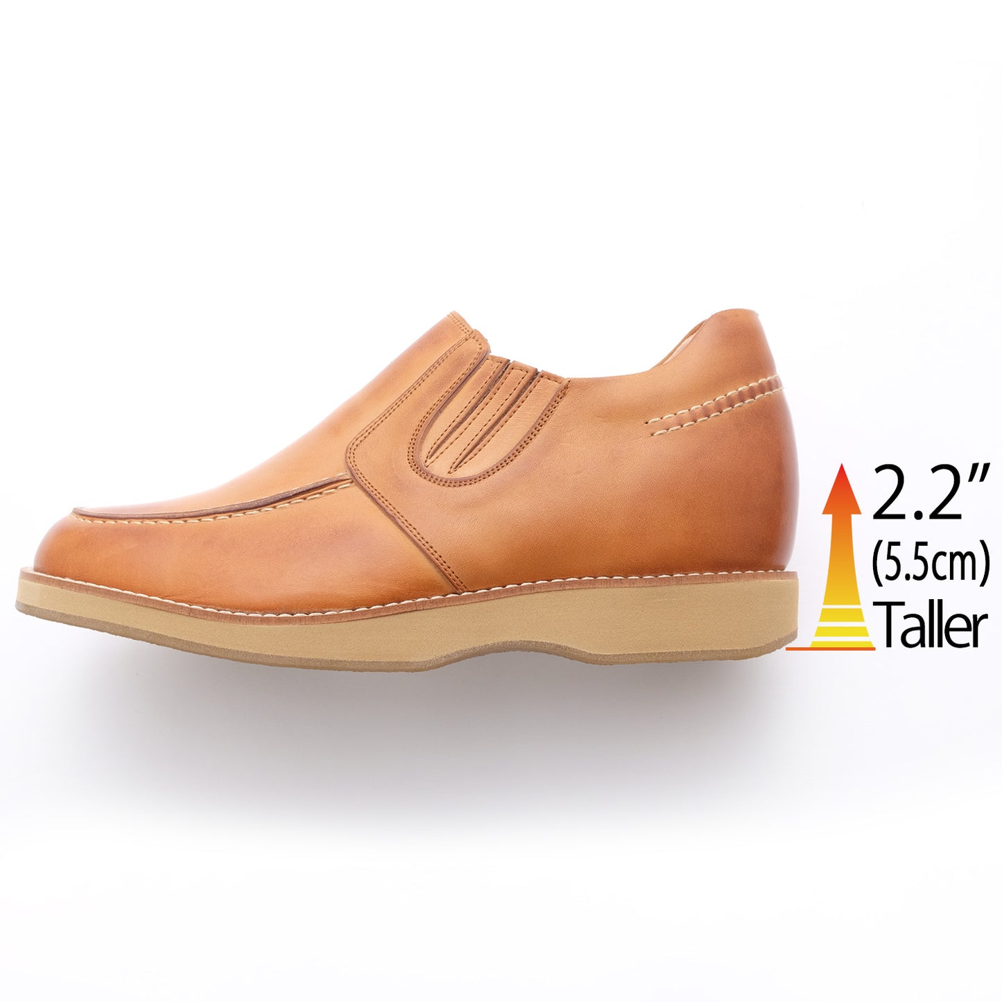 Men's Elevator Shoes Height Increasing 2.2" Taller Slip-on Side Gore Loafer Genuine Leather No. 523