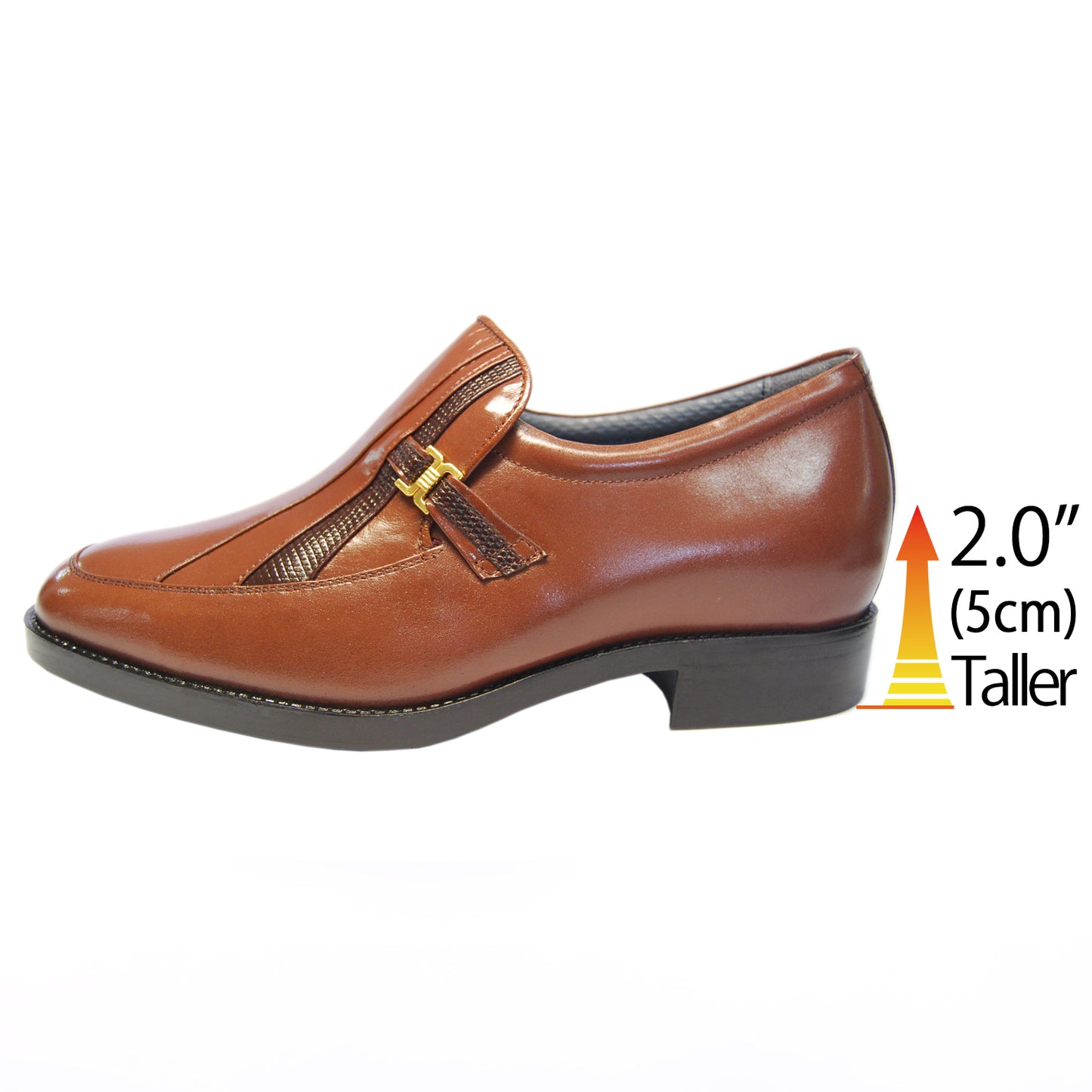 Men's Elevator Shoes Height Increasing 2" Taller U-Tip Slip-On Wide Shoes Genuine Kangaroo Leather No. 635