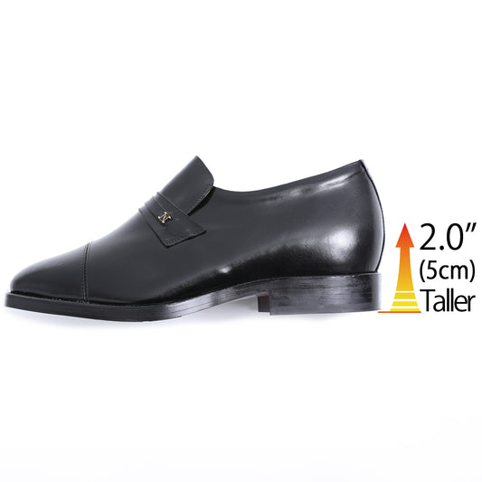 Men's Elevator Shoes Height Increasing 2" Taller Cap Toe Slip-On Wide Shoes Genuine Kangaroo Leather No. 716