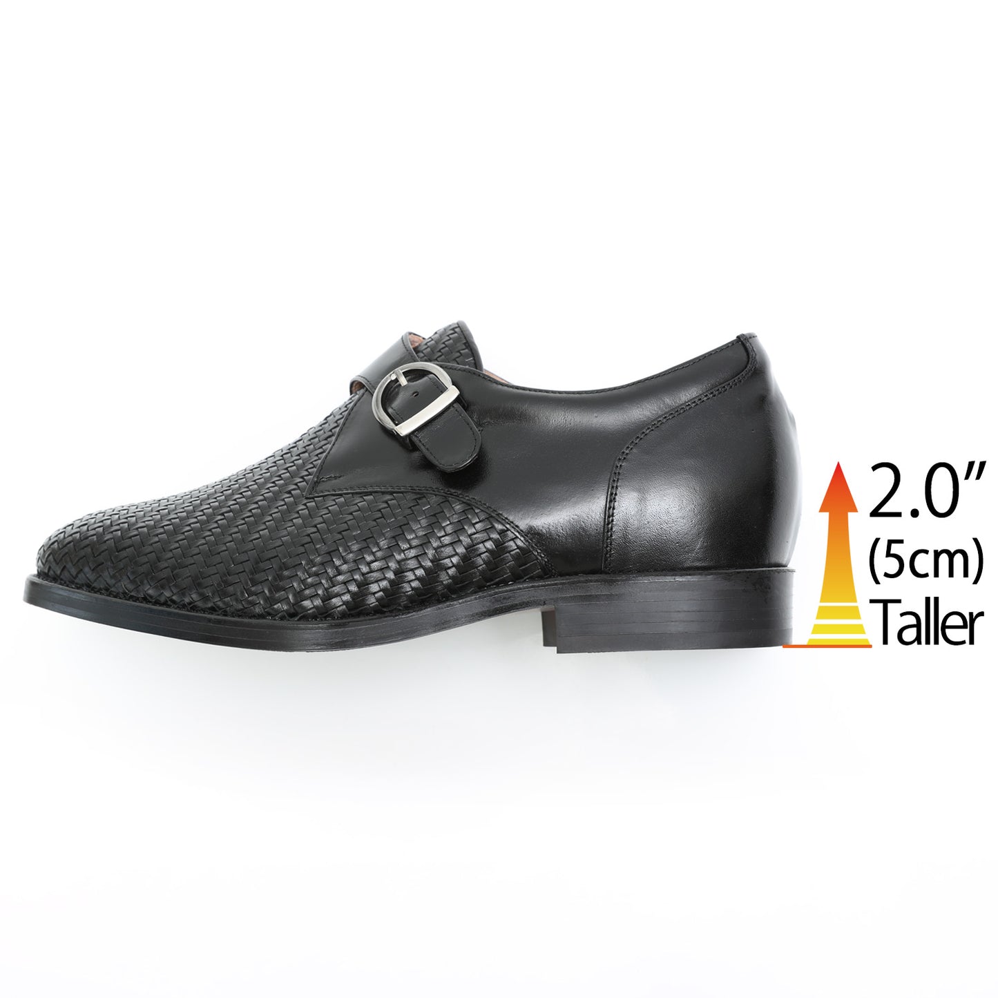 Men's Elevator Shoes Height Increasing 2" Taller Plain Toe Single Monk Strap Slip on Kangaroo Leather Mesh No. 75