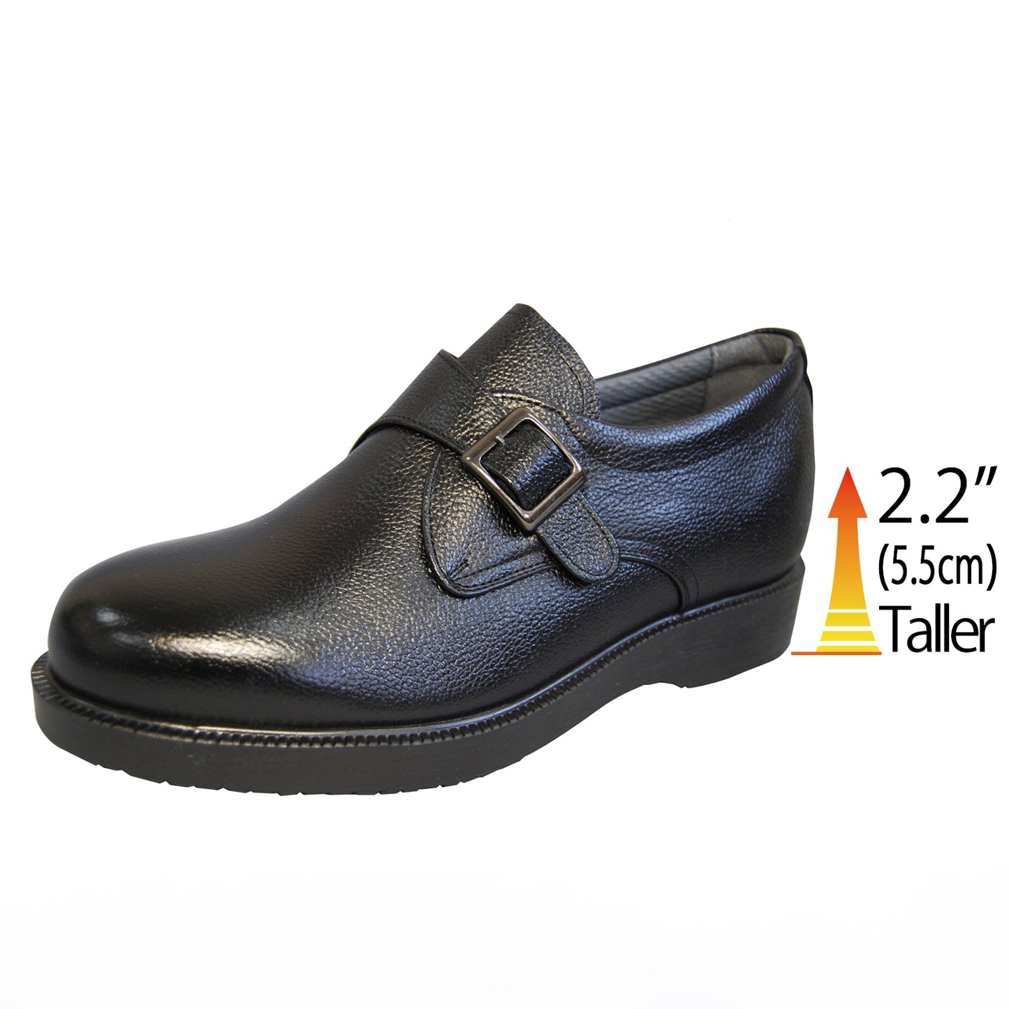Men's Elevator Shoes Height Increasing 2.2" Taller Single Monk Strap Slip on Plain Toe Wide Genuine Leather No. 921
