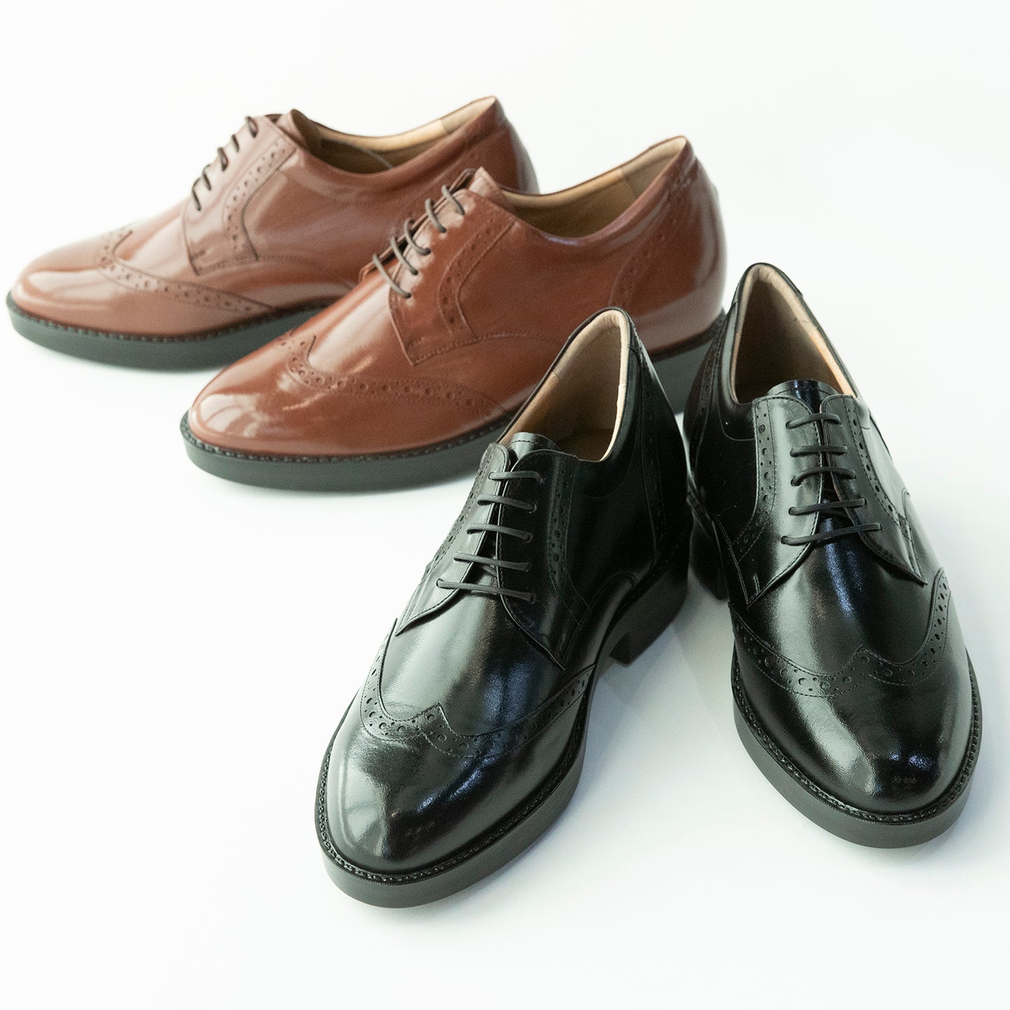 Men's Elevator Shoes Height Increasing 2.76" Taller Wingtip Lace Up Brogue Dress Shoes Kangaroo Leather No. 232