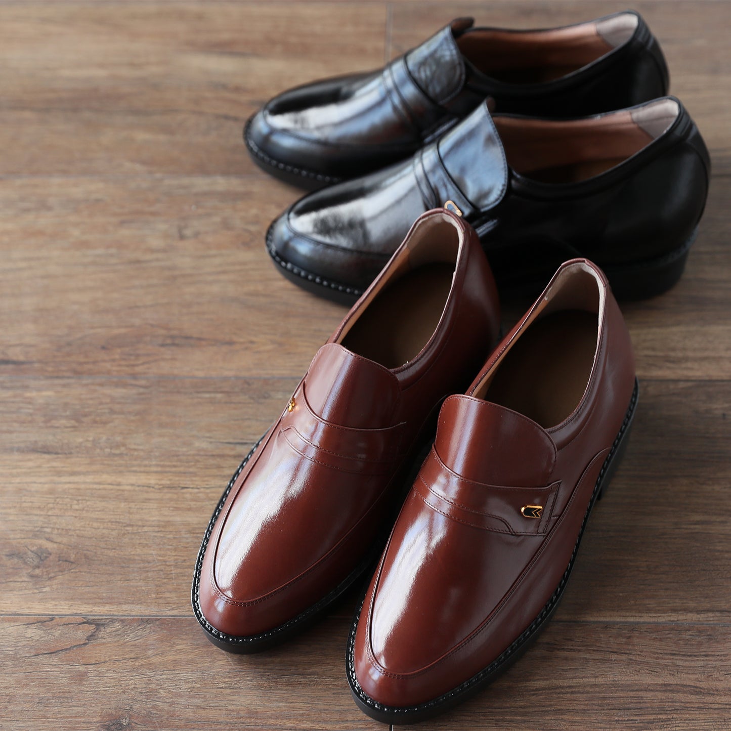 Men's Elevator Shoes Height Increasing 2.76" Taller Slip on U-tip Dress Shoes Kangaroo Leather No. 234