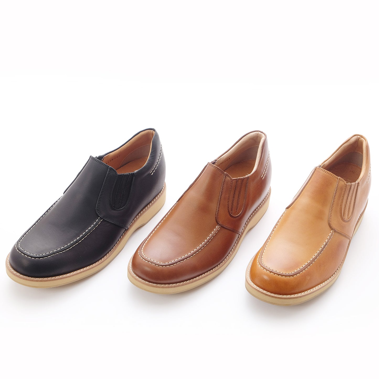 Men's Elevator Shoes Height Increasing 2.2" Taller Slip-on Side Gore Loafer Genuine Leather No. 523
