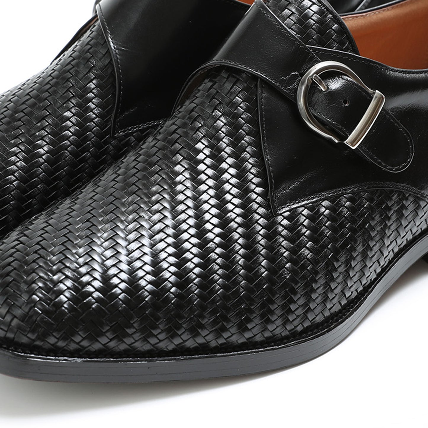 Men's Elevator Shoes Height Increasing 2" Taller Plain Toe Single Monk Strap Slip on Kangaroo Leather Mesh No. 75