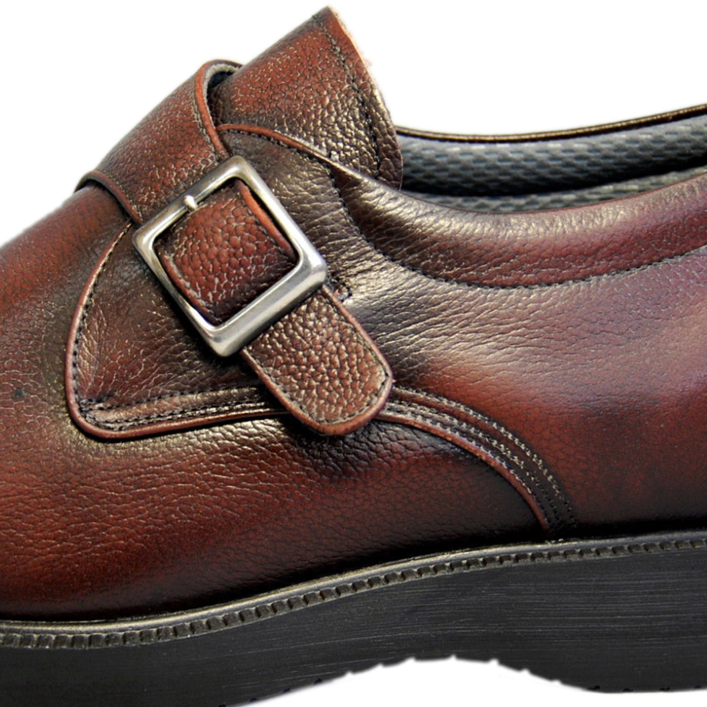 Men's Elevator Shoes Height Increasing 2.2" Taller Single Monk Strap Slip on Plain Toe Wide Genuine Leather No. 921