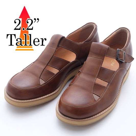 Men's Elevator Shoes Height Increasing 2.2" Taller Genuine Leather Sandal Breathable Choco No. 567