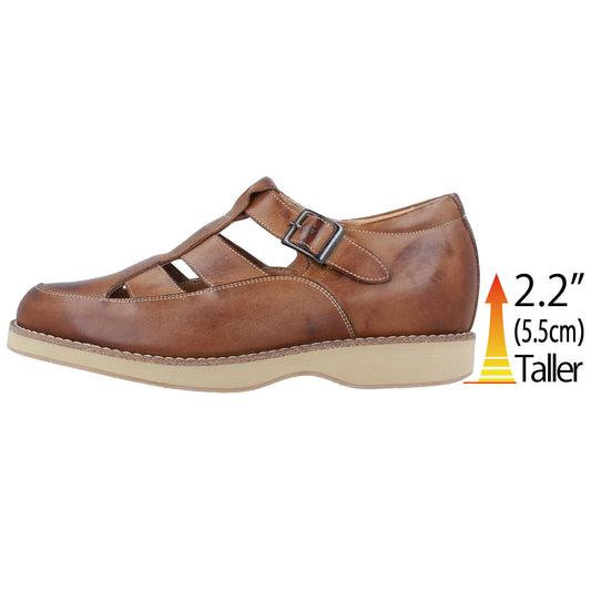 Men's Elevator Shoes Height Increasing 2.2" Taller Genuine Leather Sandal Breathable Choco No. 567
